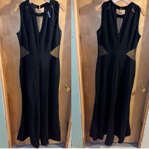 Cache Black Mesh Panel Prom Dress